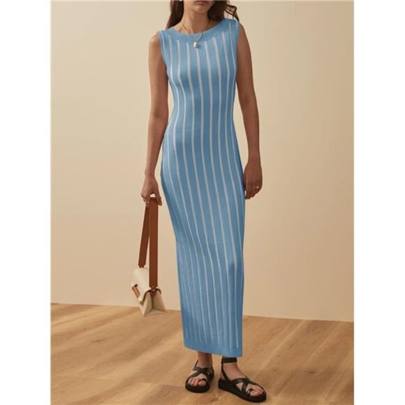 Womens Sleeveless Sweater Dress Blue x White - Picture 1 of 5